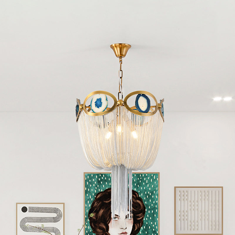 Chain Metal Empire Chandelier Lighting Modernist Nordic Style 3 Lights Gold Hanging Light Fixture Clearhalo 'Ceiling Lights' 'Chandeliers' 'Modern Chandeliers' 'Modern' Lighting' 1434726