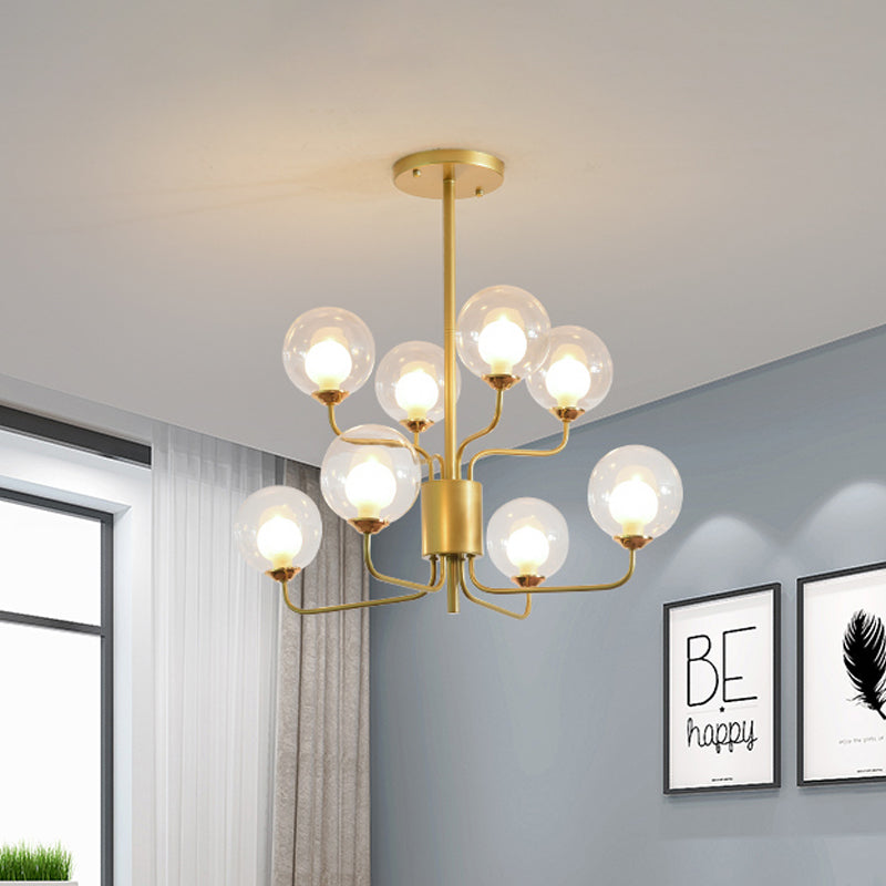 2-Tier Ball Clear Glass Chandelier with Radial Design Contemporary 8/12/18 Lights Black/Gold Hanging Light Fixture Clearhalo 'Ceiling Lights' 'Chandeliers' 'Glass shade' 'Glass' 'Modern Chandeliers' 'Modern' Lighting' 1434742