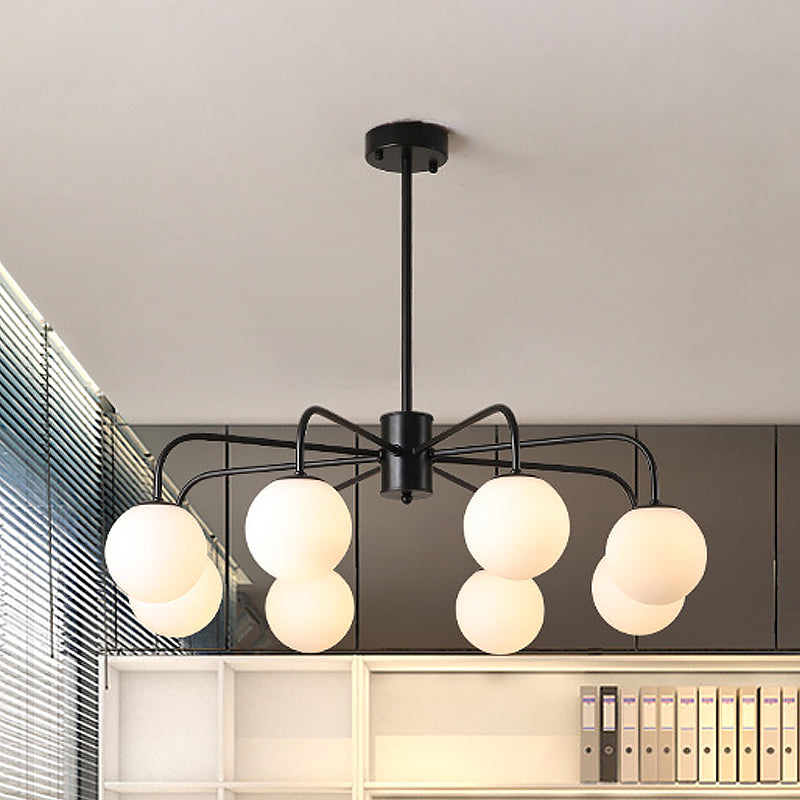 White Glass Globe Chandelier Modernist with Radial Design 6/8/10 Lights Hanging Ceiling Light with Curved Arm Clearhalo 'Ceiling Lights' 'Chandeliers' 'Glass shade' 'Glass' 'Modern Chandeliers' 'Modern' 'Pendant Lights' Lighting' 1434769