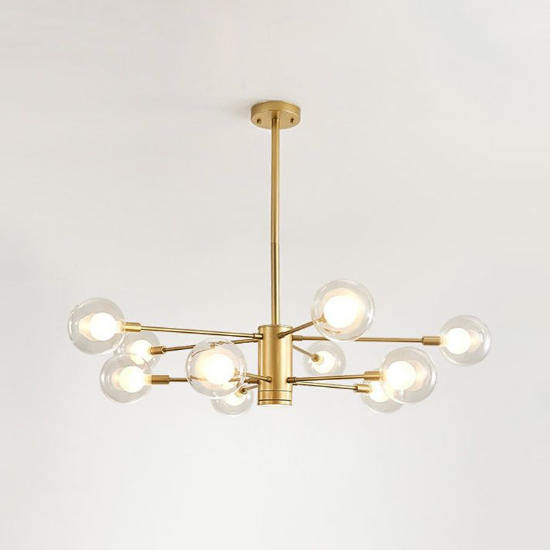 Clear Glass Globe Chandelier with Radial Design Modernist 10/12/16 Lights Hanging Light Fixture in Gold Clearhalo 'Ceiling Lights' 'Chandeliers' 'Glass shade' 'Glass' 'Modern Chandeliers' 'Modern' Lighting' 1434770