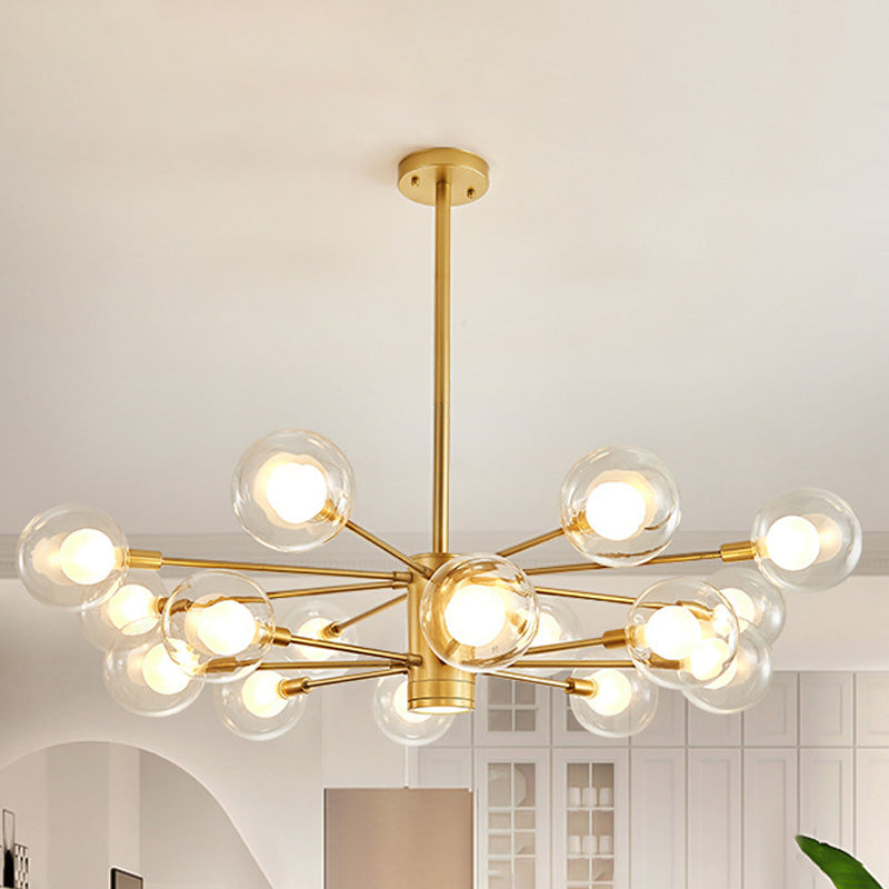 Clear Glass Globe Chandelier with Radial Design Modernist 10/12/16 Lights Hanging Light Fixture in Gold Clearhalo 'Ceiling Lights' 'Chandeliers' 'Glass shade' 'Glass' 'Modern Chandeliers' 'Modern' Lighting' 1434771