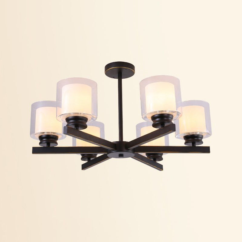 Black/Gold/Sliver Cylinder Chandelier Lamp Modern 3/6/8 Lights Clear Glass Ceiling Pendant Fixture with Radial Design for Bedroom Clearhalo 'Ceiling Lights' 'Chandeliers' 'Glass shade' 'Glass' 'Modern Chandeliers' 'Modern' Lighting' 1434775