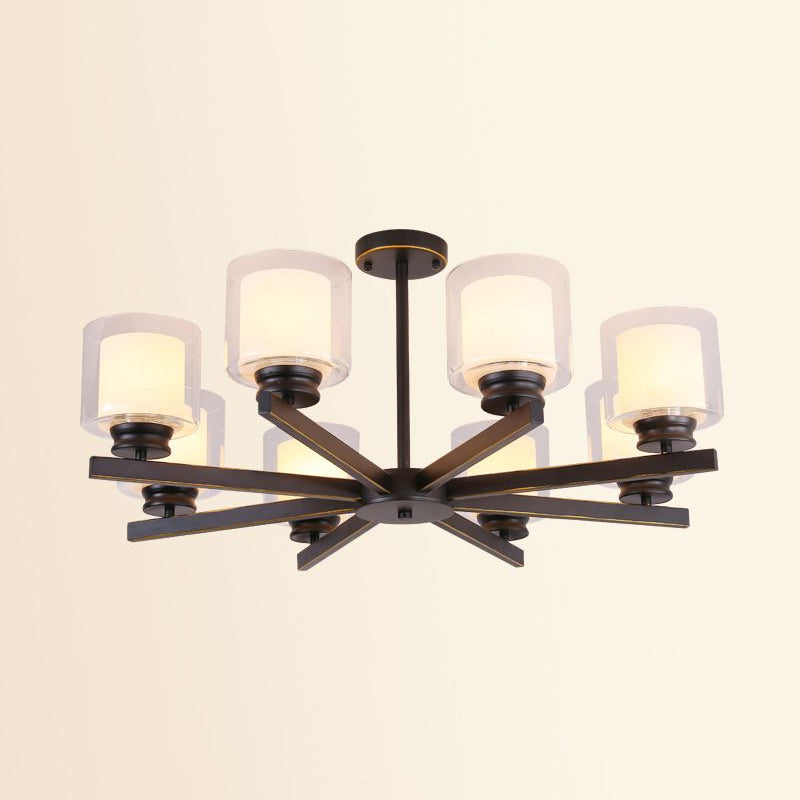 Black/Gold/Sliver Cylinder Chandelier Lamp Modern 3/6/8 Lights Clear Glass Ceiling Pendant Fixture with Radial Design for Bedroom Clearhalo 'Ceiling Lights' 'Chandeliers' 'Glass shade' 'Glass' 'Modern Chandeliers' 'Modern' Lighting' 1434776