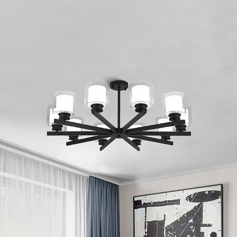 Black/Gold/Sliver Cylinder Chandelier Lamp Modern 3/6/8 Lights Clear Glass Ceiling Pendant Fixture with Radial Design for Bedroom Clearhalo 'Ceiling Lights' 'Chandeliers' 'Glass shade' 'Glass' 'Modern Chandeliers' 'Modern' Lighting' 1434777