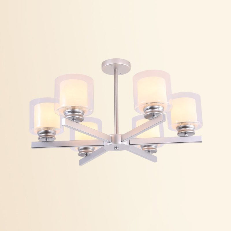 Black/Gold/Sliver Cylinder Chandelier Lamp Modern 3/6/8 Lights Clear Glass Ceiling Pendant Fixture with Radial Design for Bedroom Clearhalo 'Ceiling Lights' 'Chandeliers' 'Glass shade' 'Glass' 'Modern Chandeliers' 'Modern' Lighting' 1434783