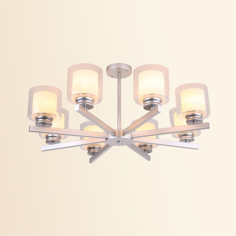 Black/Gold/Sliver Cylinder Chandelier Lamp Modern 3/6/8 Lights Clear Glass Ceiling Pendant Fixture with Radial Design for Bedroom Clearhalo 'Ceiling Lights' 'Chandeliers' 'Glass shade' 'Glass' 'Modern Chandeliers' 'Modern' Lighting' 1434784