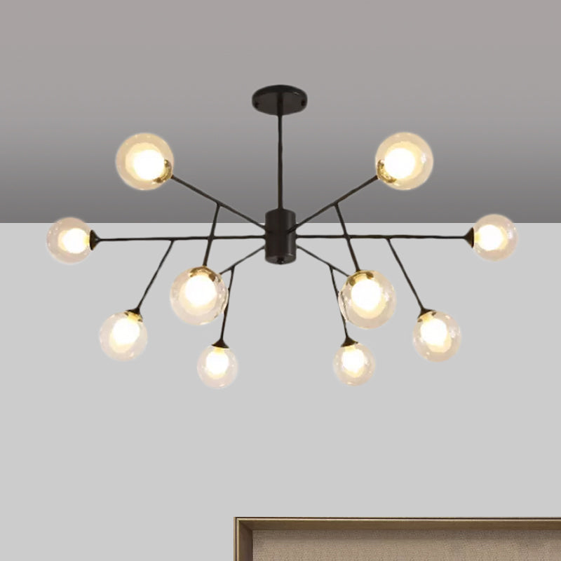 Contemporary 12/15/18 Lights Chandelier Lighting with Clear Glass Shade Black/Gold Ball Ceiling Pendant Lamp Clearhalo 'Ceiling Lights' 'Chandeliers' 'Glass shade' 'Glass' 'Modern Chandeliers' 'Modern' Lighting' 1434787