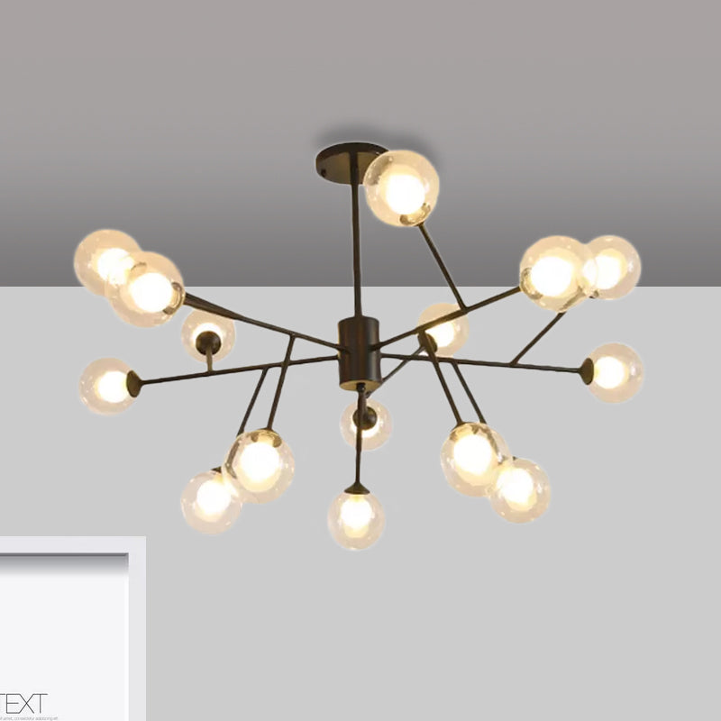 Contemporary 12/15/18 Lights Chandelier Lighting with Clear Glass Shade Black/Gold Ball Ceiling Pendant Lamp Clearhalo 'Ceiling Lights' 'Chandeliers' 'Glass shade' 'Glass' 'Modern Chandeliers' 'Modern' Lighting' 1434789