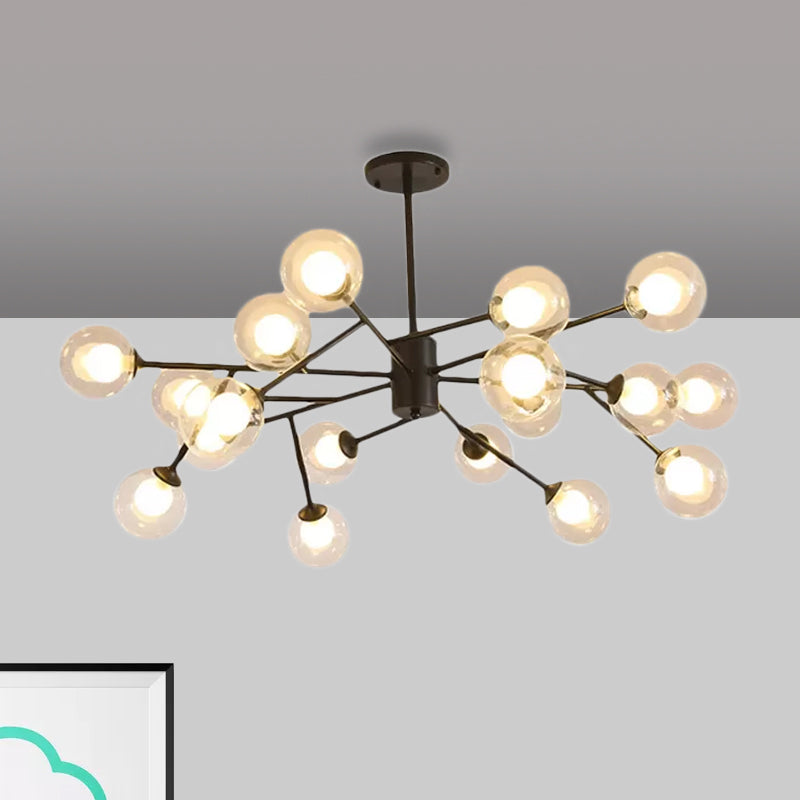 Contemporary 12/15/18 Lights Chandelier Lighting with Clear Glass Shade Black/Gold Ball Ceiling Pendant Lamp Clearhalo 'Ceiling Lights' 'Chandeliers' 'Glass shade' 'Glass' 'Modern Chandeliers' 'Modern' Lighting' 1434791