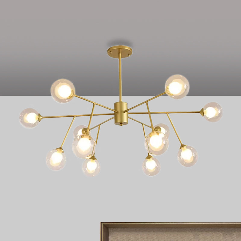 Contemporary 12/15/18 Lights Chandelier Lighting with Clear Glass Shade Black/Gold Ball Ceiling Pendant Lamp Clearhalo 'Ceiling Lights' 'Chandeliers' 'Glass shade' 'Glass' 'Modern Chandeliers' 'Modern' Lighting' 1434793