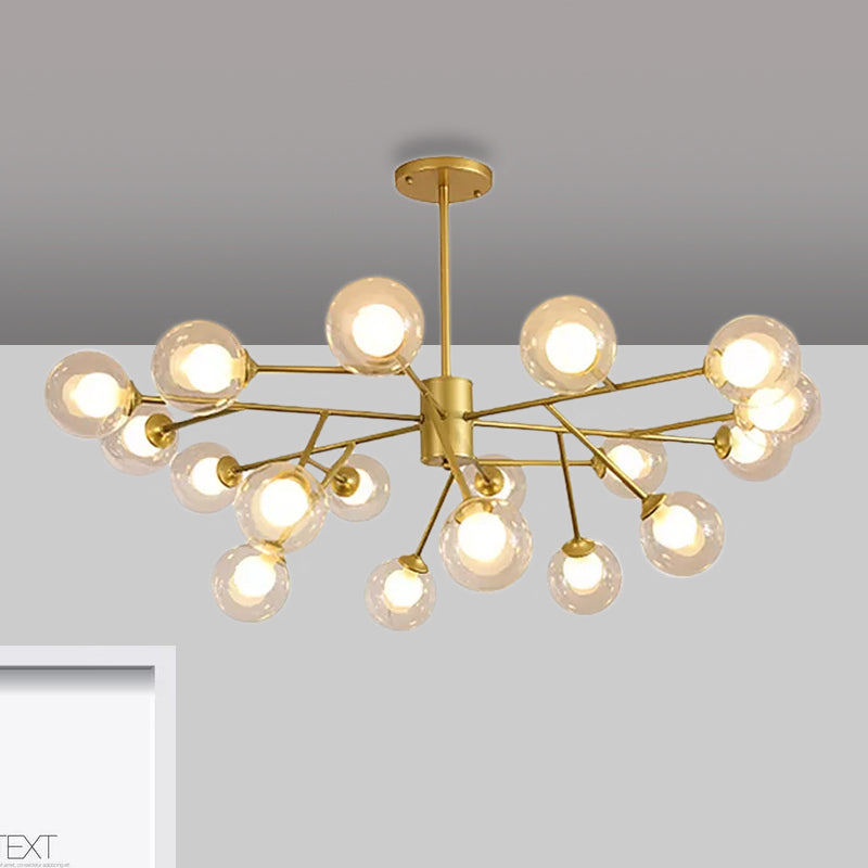 Contemporary 12/15/18 Lights Chandelier Lighting with Clear Glass Shade Black/Gold Ball Ceiling Pendant Lamp Clearhalo 'Ceiling Lights' 'Chandeliers' 'Glass shade' 'Glass' 'Modern Chandeliers' 'Modern' Lighting' 1434795