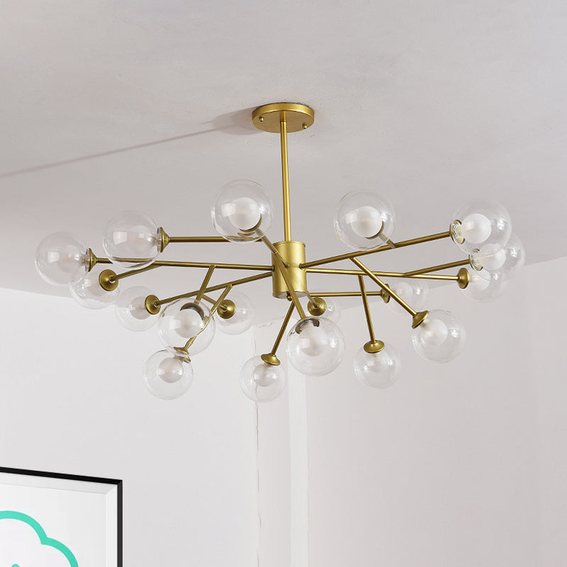 Contemporary 12/15/18 Lights Chandelier Lighting with Clear Glass Shade Black/Gold Ball Ceiling Pendant Lamp Clearhalo 'Ceiling Lights' 'Chandeliers' 'Glass shade' 'Glass' 'Modern Chandeliers' 'Modern' Lighting' 1434796