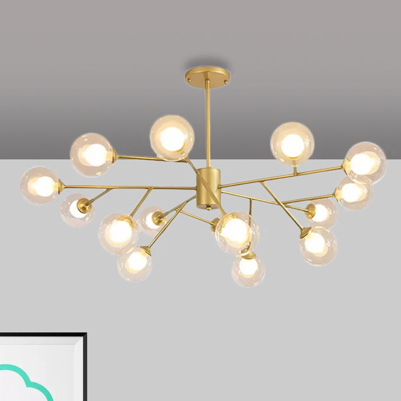 Contemporary 12/15/18 Lights Chandelier Lighting with Clear Glass Shade Black/Gold Ball Ceiling Pendant Lamp Clearhalo 'Ceiling Lights' 'Chandeliers' 'Glass shade' 'Glass' 'Modern Chandeliers' 'Modern' Lighting' 1434797