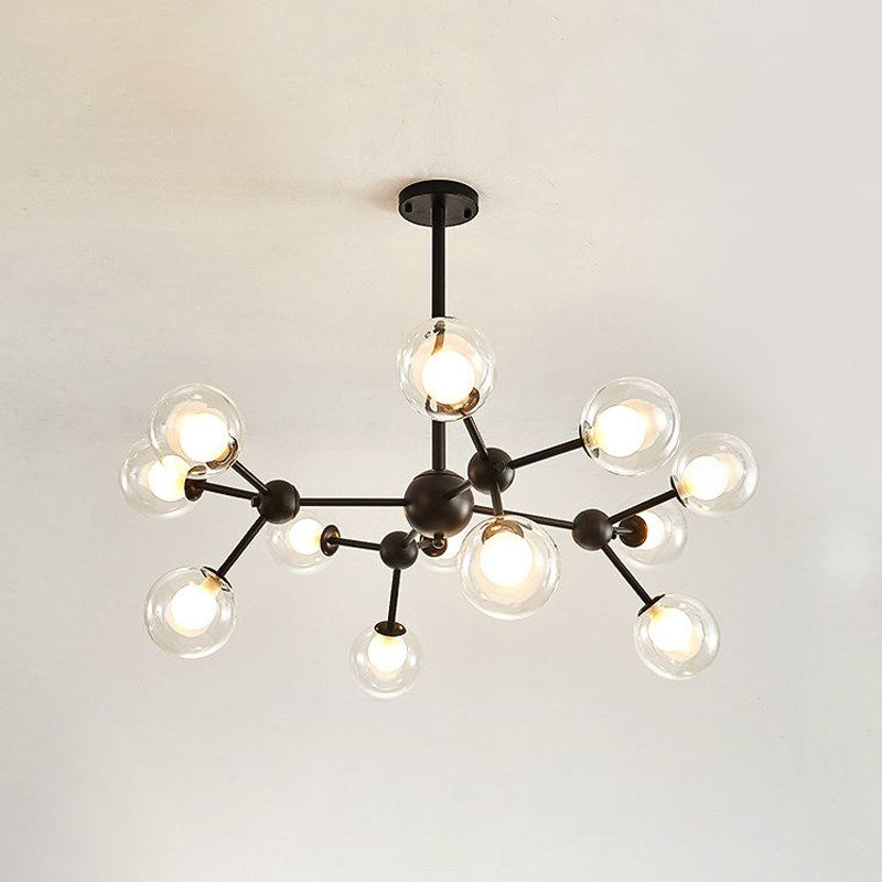 Clear Glass Bubble Chandelier Lamp with Starburst Design Modern 9/12/15 Lights Hanging Light Fixture in Black/Gold Clearhalo 'Ceiling Lights' 'Chandeliers' 'Glass shade' 'Glass' 'Modern Chandeliers' 'Modern' Lighting' 1434798