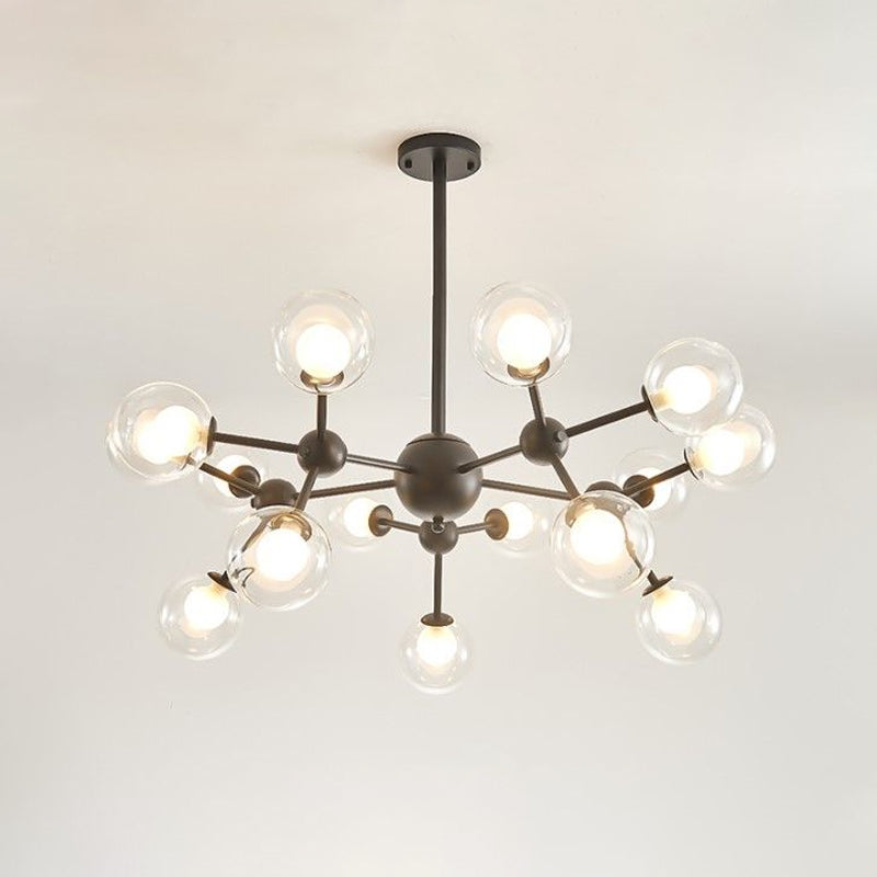 Clear Glass Bubble Chandelier Lamp with Starburst Design Modern 9/12/15 Lights Hanging Light Fixture in Black/Gold Clearhalo 'Ceiling Lights' 'Chandeliers' 'Glass shade' 'Glass' 'Modern Chandeliers' 'Modern' Lighting' 1434799