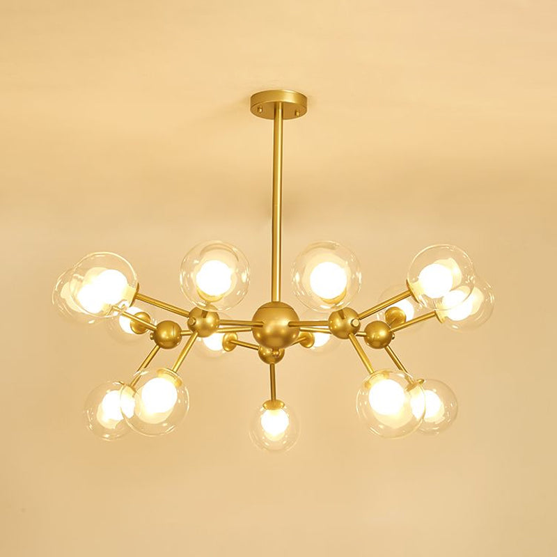 Clear Glass Bubble Chandelier Lamp with Starburst Design Modern 9/12/15 Lights Hanging Light Fixture in Black/Gold Clearhalo 'Ceiling Lights' 'Chandeliers' 'Glass shade' 'Glass' 'Modern Chandeliers' 'Modern' Lighting' 1434800