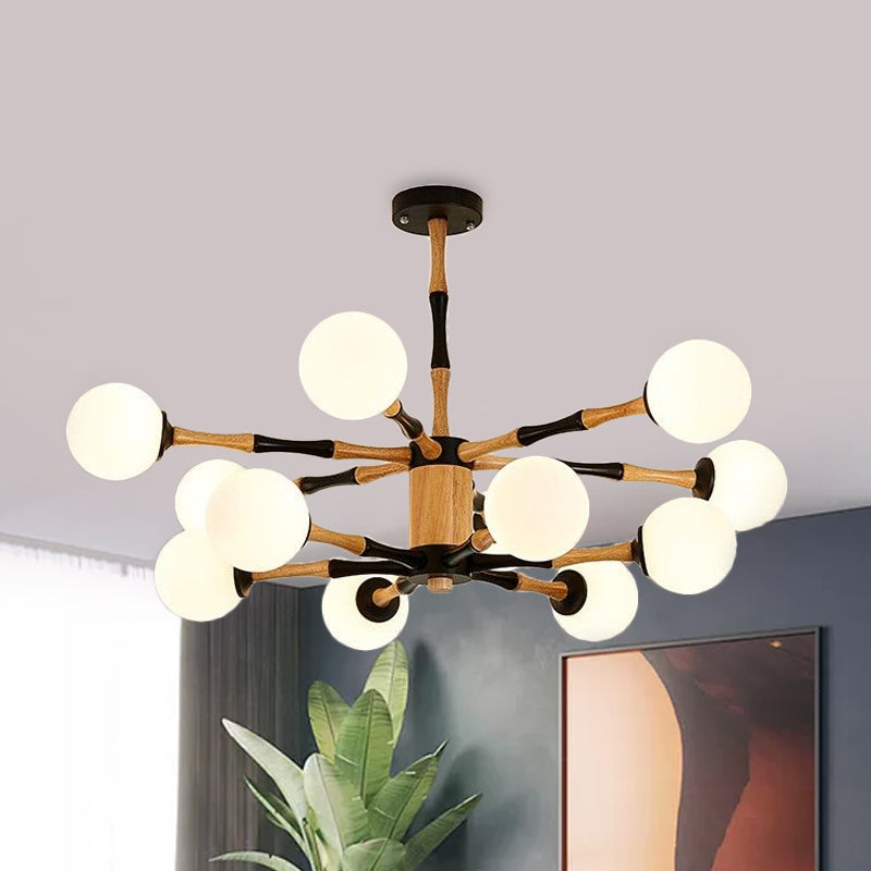 Wooden Sputnik Chandelier Lighting Contemporary 6/8/12 Lights Hanging Pendant Lamp Fixture for Bedroom Clearhalo 'Ceiling Lights' 'Chandeliers' 'Glass shade' 'Glass' 'Modern Chandeliers' 'Modern' Lighting' 1434824