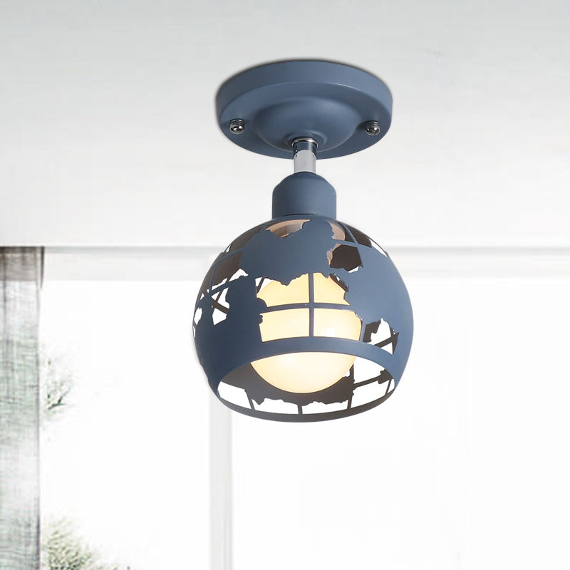 Pink/Yellow/Blue Domed Semi-Flush Light Modern Metal 1 Head Lighting Fixture for Hallway Clearhalo 'Ceiling Lights' 'Close To Ceiling Lights' 'Close to ceiling' 'Semi-flushmount' Lighting' 1434835