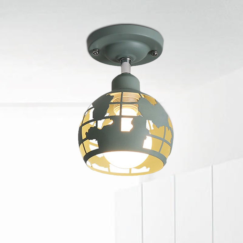 Pink/Yellow/Blue Domed Semi-Flush Light Modern Metal 1 Head Lighting Fixture for Hallway Clearhalo 'Ceiling Lights' 'Close To Ceiling Lights' 'Close to ceiling' 'Semi-flushmount' Lighting' 1434836