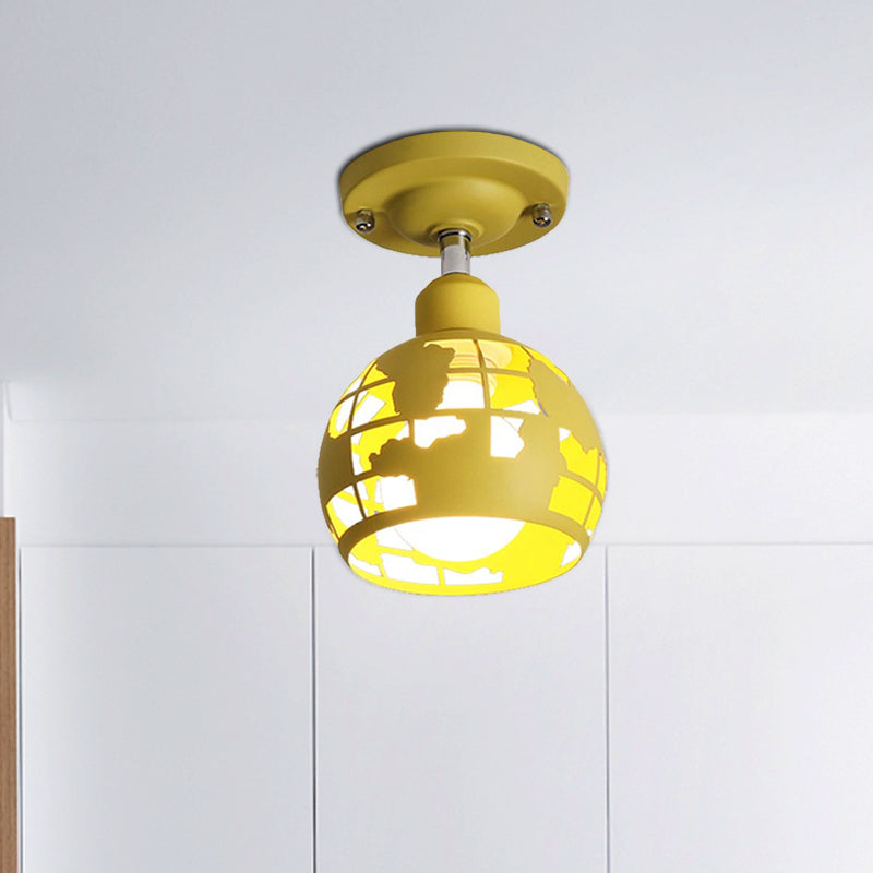 Pink/Yellow/Blue Domed Semi-Flush Light Modern Metal 1 Head Lighting Fixture for Hallway Clearhalo 'Ceiling Lights' 'Close To Ceiling Lights' 'Close to ceiling' 'Semi-flushmount' Lighting' 1434837