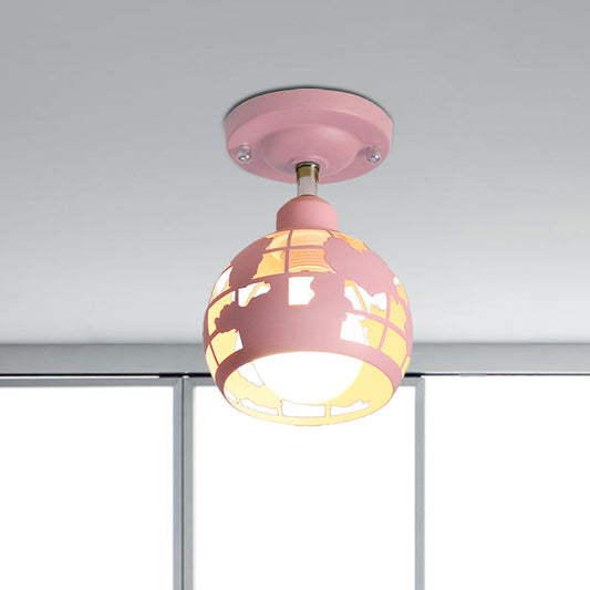 Pink/Yellow/Blue Domed Semi-Flush Light Modern Metal 1 Head Lighting Fixture for Hallway Clearhalo 'Ceiling Lights' 'Close To Ceiling Lights' 'Close to ceiling' 'Semi-flushmount' Lighting' 1434838