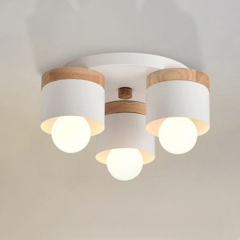 3/7 Heads Cylinder Ceiling Lights Flush Mount Modern Metal Wooden Ceiling Fixture for Indoor Clearhalo 'Ceiling Lights' 'Close To Ceiling Lights' 'Close to ceiling' 'Semi-flushmount' Lighting' 1434839