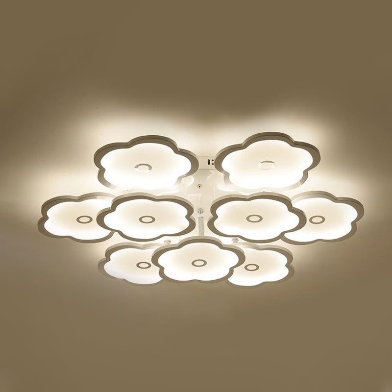 3/6/9 Heads Unique Flower Ceiling Fixture Modern Iron Acrylic White Ceiling Lights for Indoor Clearhalo 'Ceiling Lights' 'Close To Ceiling Lights' 'Close to ceiling' 'Semi-flushmount' Lighting' 1434848