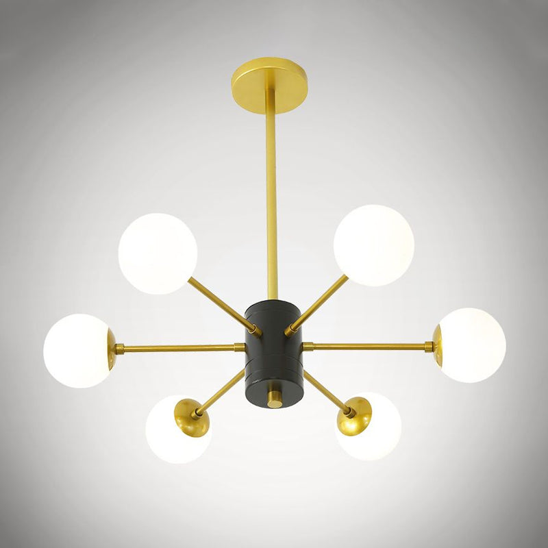 Modernist Global Milk Glass Chandelier with Burst Design 6/8/9 Lights Hanging Ceiling Lamp in Gold Clearhalo 'Ceiling Lights' 'Chandeliers' 'Glass shade' 'Glass' 'Modern Chandeliers' 'Modern' Lighting' 1434857