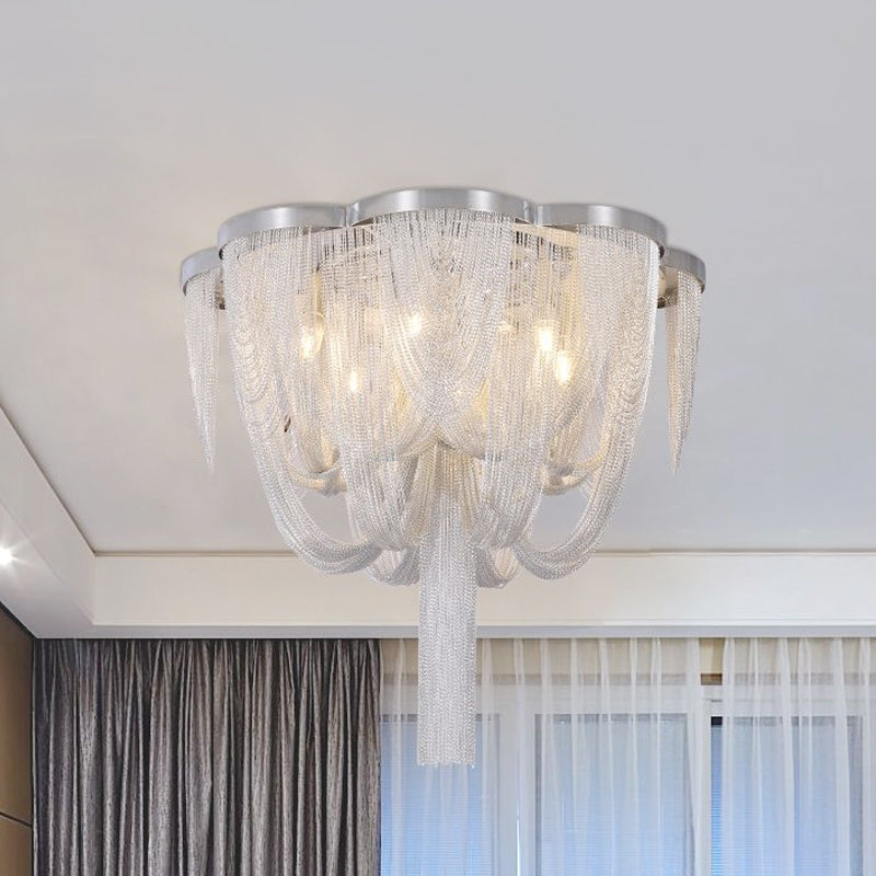 Contemporary Metal Chain Flush Mount Ceiling Light 4 Lights Silver Living Room Ceiling Light Fixture Clearhalo 'Ceiling Lights' 'Close To Ceiling Lights' 'Close to ceiling' 'Flush mount' Lighting' 1434874