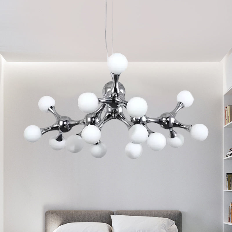 Modern Starburst Metal Chandelier Lighting with White Glass Molecular Shade Multi Lights Chandelier Ceiling Lamp in Chrome Clearhalo 'Ceiling Lights' 'Chandeliers' 'Glass shade' 'Glass' 'Modern Chandeliers' 'Modern' Lighting' 1434876