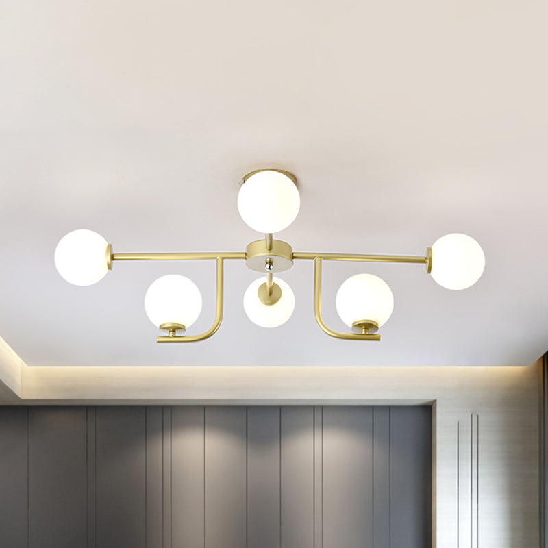 Multiple Rod Semi Ceiling Light Fixture with Globe Glass Shade Modern Metal 6/10 Heads Gold Flush Mount for Living Room Clearhalo 'Ceiling Lights' 'Close To Ceiling Lights' 'Close to ceiling' 'Semi-flushmount' Lighting' 1434892