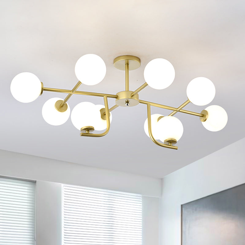 Multiple Rod Semi Ceiling Light Fixture with Globe Glass Shade Modern Metal 6/10 Heads Gold Flush Mount for Living Room Clearhalo 'Ceiling Lights' 'Close To Ceiling Lights' 'Close to ceiling' 'Semi-flushmount' Lighting' 1434893