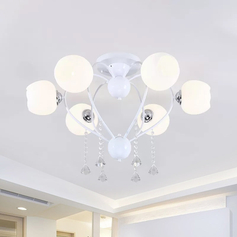 Globe Glass Shade Ceiling Light Fixture with Crystal Drop Rustic Metal 3/6/10 Heads Black/White Living Room Semi Flush Mount Light Clearhalo 'Ceiling Lights' 'Close To Ceiling Lights' 'Close to ceiling' 'Glass shade' 'Glass' 'Semi-flushmount' Lighting' 1434896