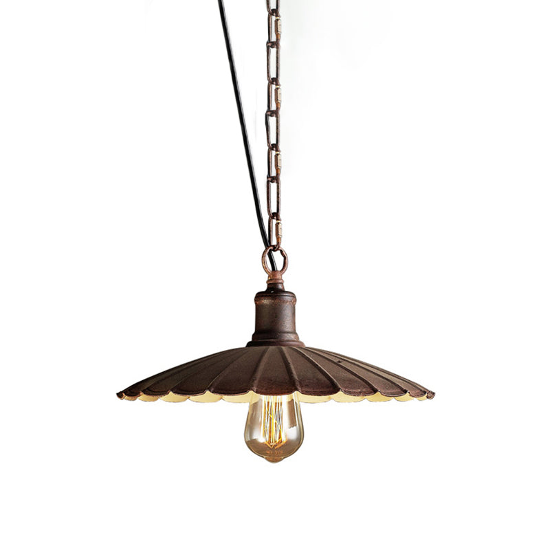 Wrought Iron Rust Suspension Light 1 Light Antique Style Pendant Ceiling Light for Restaurant, 10"/12"/14" Dia Clearhalo 'Art Deco Pendants' 'Cast Iron' 'Ceiling Lights' 'Ceramic' 'Crystal' 'Industrial Pendants' 'Industrial' 'Metal' 'Middle Century Pendants' 'Pendant Lights' 'Pendants' 'Tiffany' Lighting' 143490