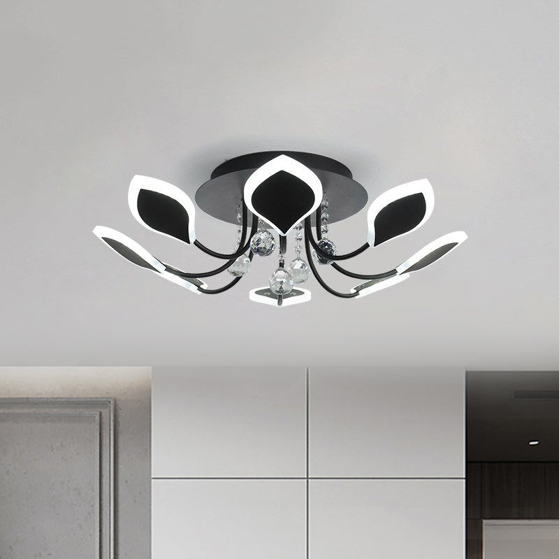 Sputnik Flush Mount Ceiling Light with Leaf Acrylic Shade Modern 8/10/12 Lights White/Black Ceiling Light Fixture for Bedroom in White/Warm Clearhalo 'Ceiling Lights' 'Close To Ceiling Lights' 'Close to ceiling' 'Flush mount' Lighting' 1434901