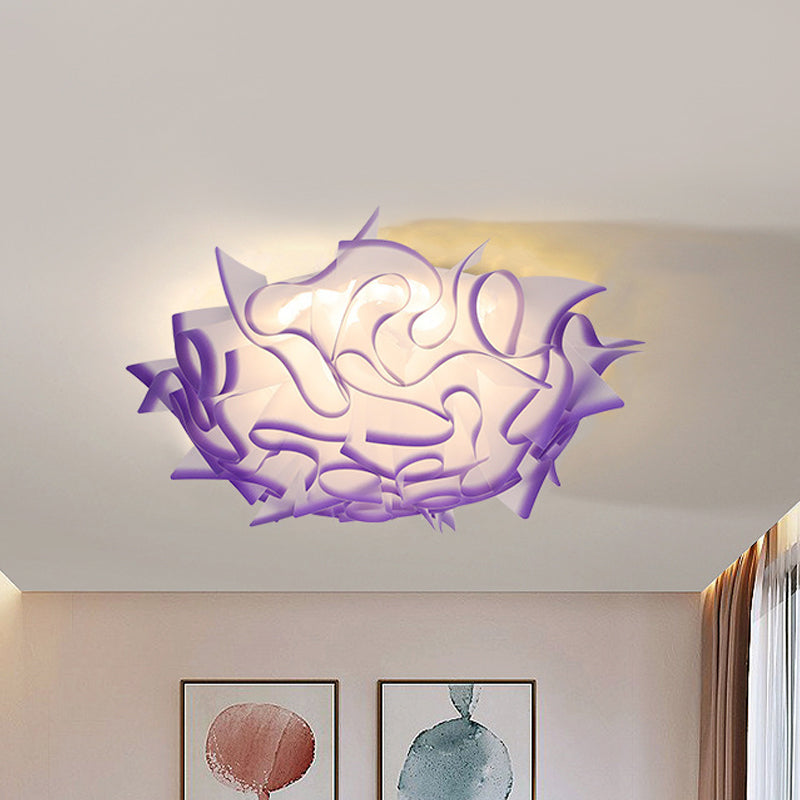 Modern Creative LED Flush Ceiling Light with Twist Acrylic Shade Pink/Orange/Blue Kid Room Ceiling Light in Third Gear Clearhalo 'Ceiling Lights' 'Close To Ceiling Lights' 'Close to ceiling' 'Flush mount' Lighting' 1434913