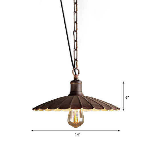 Wrought Iron Rust Suspension Light 1 Light Antique Style Pendant Ceiling Light for Restaurant, 10"/12"/14" Dia Clearhalo 'Art Deco Pendants' 'Cast Iron' 'Ceiling Lights' 'Ceramic' 'Crystal' 'Industrial Pendants' 'Industrial' 'Metal' 'Middle Century Pendants' 'Pendant Lights' 'Pendants' 'Tiffany' Lighting' 143491