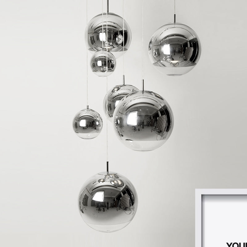 Globe Pendant Ceiling Light Simplicity Metal 1 Light Chrome/Gold Hanging Ceiling Light, 6"/8"/10"W Clearhalo 'Ceiling Lights' 'Glass shade' 'Glass' 'Modern Pendants' 'Modern' 'Pendant Lights' 'Pendants' Lighting' 1434939