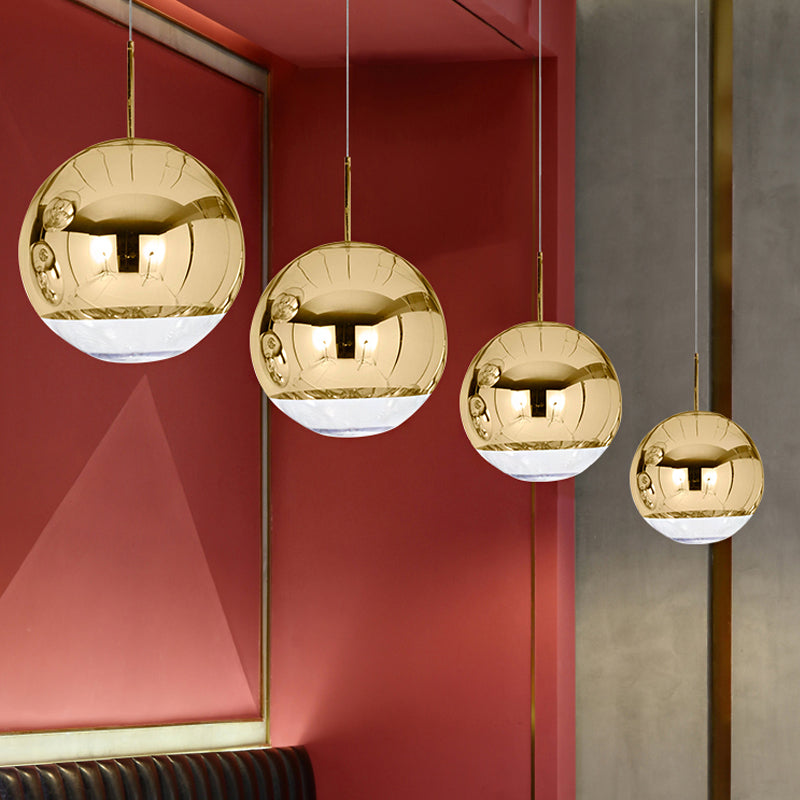 Globe Pendant Ceiling Light Simplicity Metal 1 Light Chrome/Gold Hanging Ceiling Light, 6"/8"/10"W Clearhalo 'Ceiling Lights' 'Glass shade' 'Glass' 'Modern Pendants' 'Modern' 'Pendant Lights' 'Pendants' Lighting' 1434941