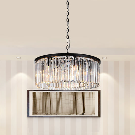 Drum Clear/Amber Crystal Hanging Pendant Light Modern 9-Light LED Chandelier Lamp for Restaurant Clear Clearhalo 'Ceiling Lights' 'Chandeliers' 'Clear' 'Industrial' 'Modern Chandeliers' 'Modern' 'Tiffany' 'Traditional Chandeliers' Lighting' 1434964