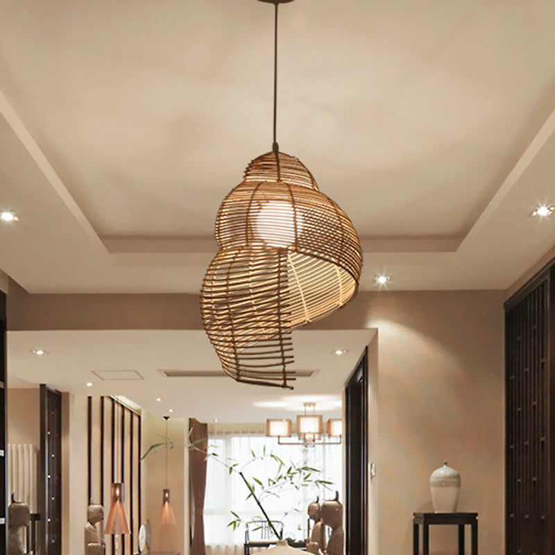 Rattan Conch Shaped Pendant Lamp Rustic Single Head Drop Light for Restaurant Dining Room Clearhalo 'Ceiling Lights' 'Pendant Lights' 'Pendants' Lighting' 1434982