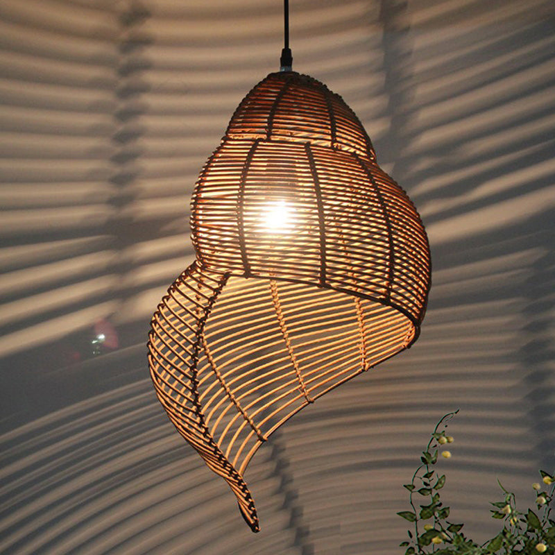 Rattan Conch Shaped Pendant Lamp Rustic Single Head Drop Light for Restaurant Dining Room Clearhalo 'Ceiling Lights' 'Pendant Lights' 'Pendants' Lighting' 1434983