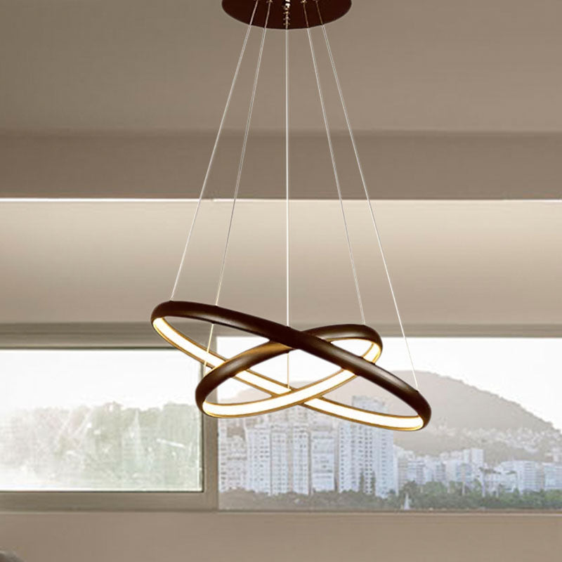 Black/Brown/Gold Orbit LED Ceiling Light Modernism 1/2/3-Light Acrylic Chandelier in Warm/White/Natural Light Clearhalo 'Ceiling Lights' 'Chandeliers' 'Modern Chandeliers' 'Modern' Lighting' 1435030