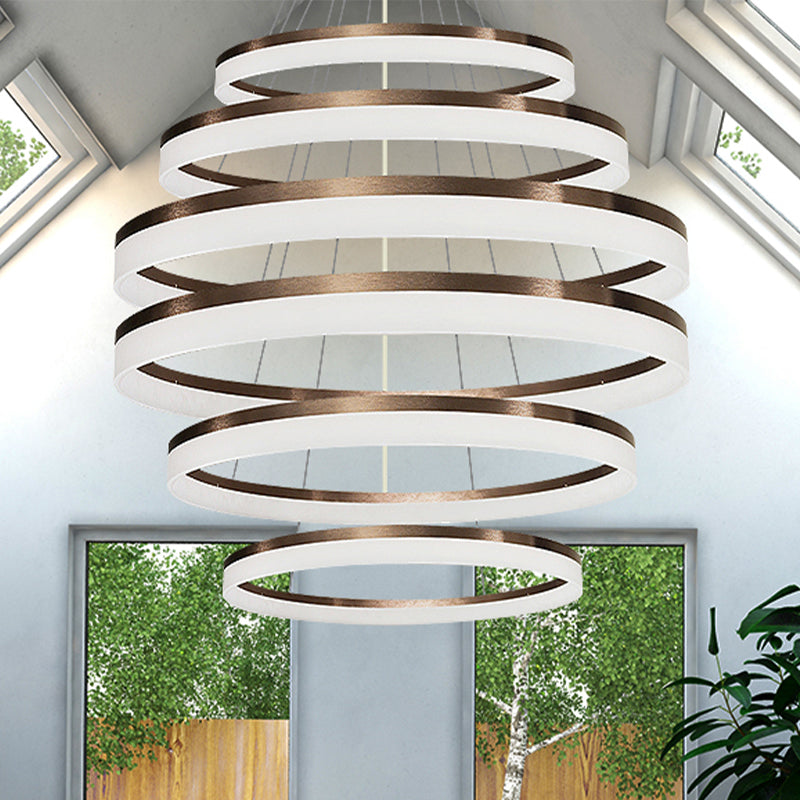 Acrylic Round Chandelier Light Contemporary 4/5/6-Head Brown Ceiling Pendant in Warm/White/Natural Light Clearhalo 'Ceiling Lights' 'Chandeliers' 'Modern Chandeliers' 'Modern' Lighting' 1435032