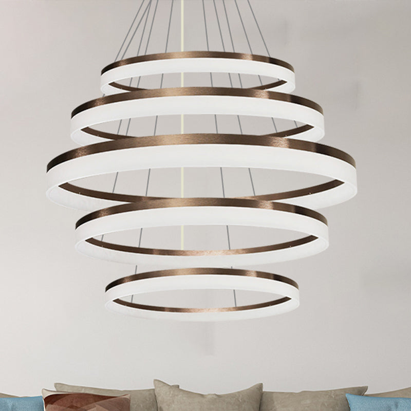 Acrylic Round Chandelier Light Contemporary 4/5/6-Head Brown Ceiling Pendant in Warm/White/Natural Light Clearhalo 'Ceiling Lights' 'Chandeliers' 'Modern Chandeliers' 'Modern' Lighting' 1435033