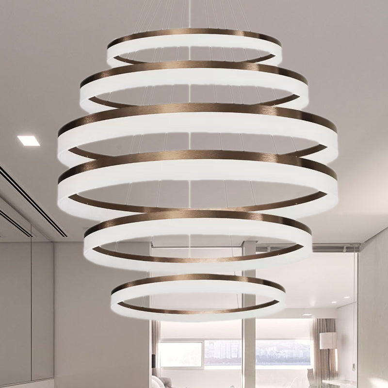 Acrylic Round Chandelier Light Contemporary 4/5/6-Head Brown Ceiling Pendant in Warm/White/Natural Light Clearhalo 'Ceiling Lights' 'Chandeliers' 'Modern Chandeliers' 'Modern' Lighting' 1435037