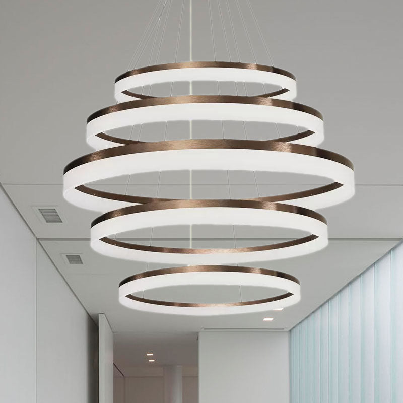 Acrylic Round Chandelier Light Contemporary 4/5/6-Head Brown Ceiling Pendant in Warm/White/Natural Light Clearhalo 'Ceiling Lights' 'Chandeliers' 'Modern Chandeliers' 'Modern' Lighting' 1435038