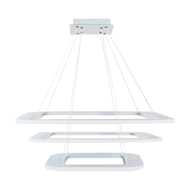 Simplicity Square LED Chandelier Light Acrylic 1/2/3 Light Office Ceiling Pendant in Warm/White/Natural Light Clearhalo 'Ceiling Lights' 'Chandeliers' 'Modern Chandeliers' 'Modern' Lighting' 143505