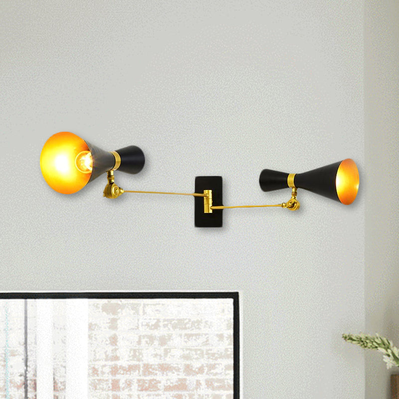 Black/White/Gold Trumpet Wall Sconce Light Contemporary 1/2/3 Light Metal Wall Light with Adjustable Arm Clearhalo 'Cast Iron' 'Glass' 'Industrial' 'Modern wall lights' 'Modern' 'Tiffany' 'Traditional wall lights' 'Wall Lamps & Sconces' 'Wall Lights' Lighting' 1435056