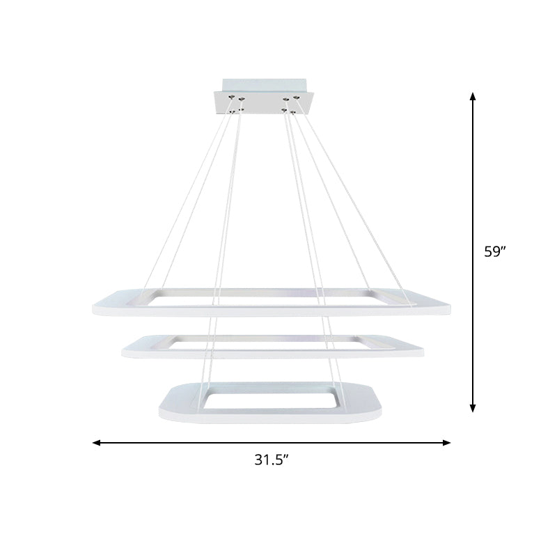 Simplicity Square LED Chandelier Light Acrylic 1/2/3 Light Office Ceiling Pendant in Warm/White/Natural Light Clearhalo 'Ceiling Lights' 'Chandeliers' 'Modern Chandeliers' 'Modern' Lighting' 143506